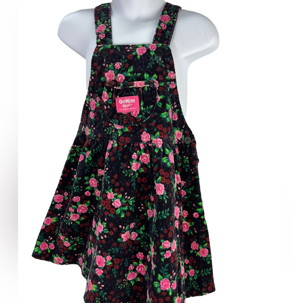 Vintage OshKosh B’Gosh Roses Floral Jumper Dress corduroy pink flowers Size 4T - Picture 1 of 10